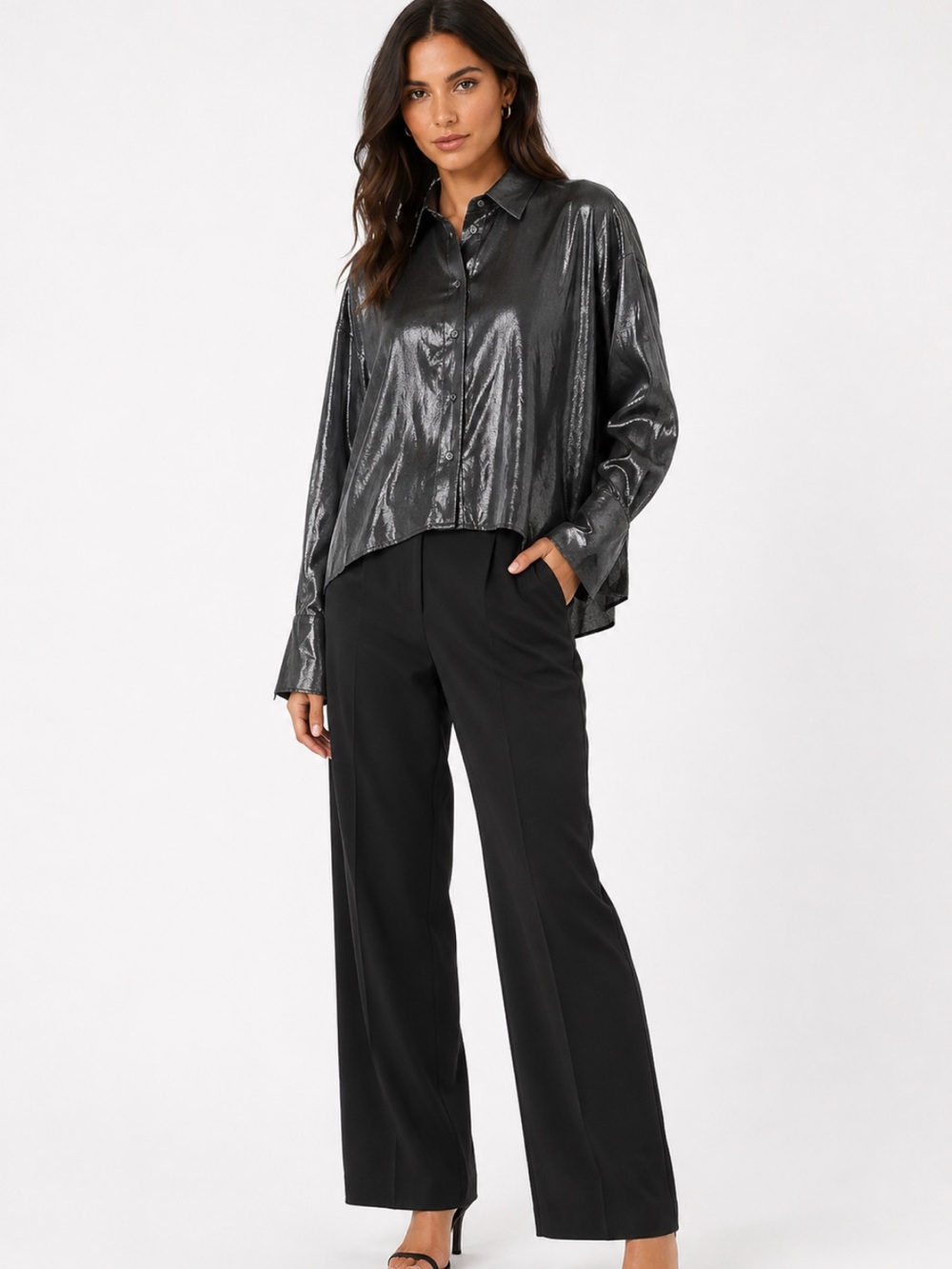 H&M Metallic Black Button-Down Shirt